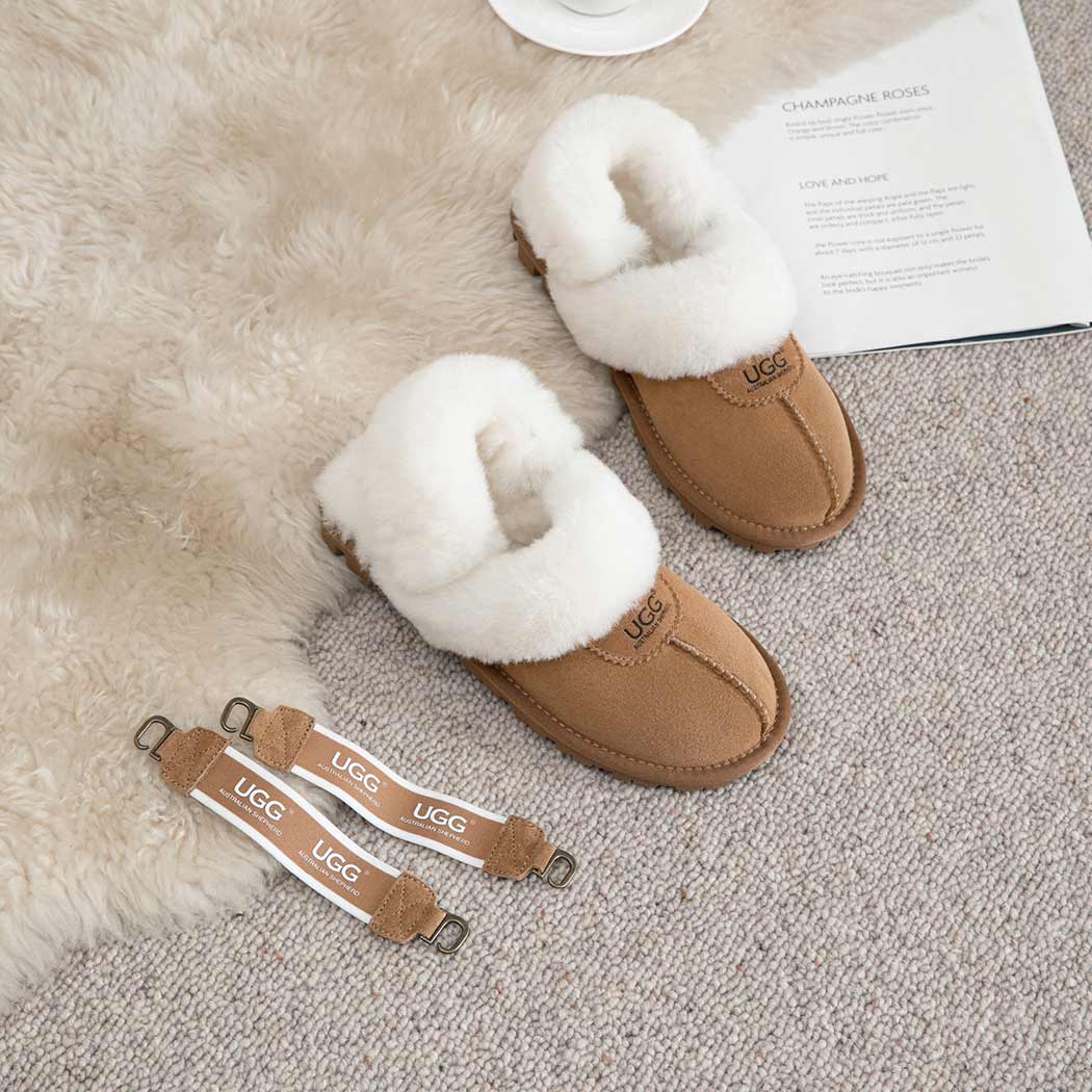AUSTRALIAN SHEPHERD® 3-Way Style UGG Women Slippers Removable Wool Fluffy Strap Slingback Waffle AS 2076