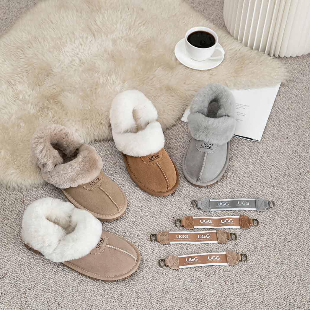 AUSTRALIAN SHEPHERD® 3-Way Style UGG Women Slippers Removable Wool Fluffy Strap Slingback Waffle AS 2076