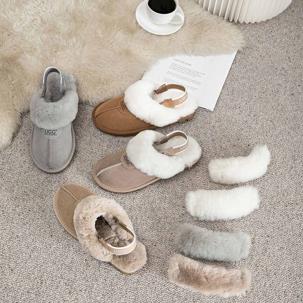 AUSTRALIAN SHEPHERD® 3-Way Style UGG Women Slippers Removable Wool Fluffy Strap Slingback Waffle AS 2076