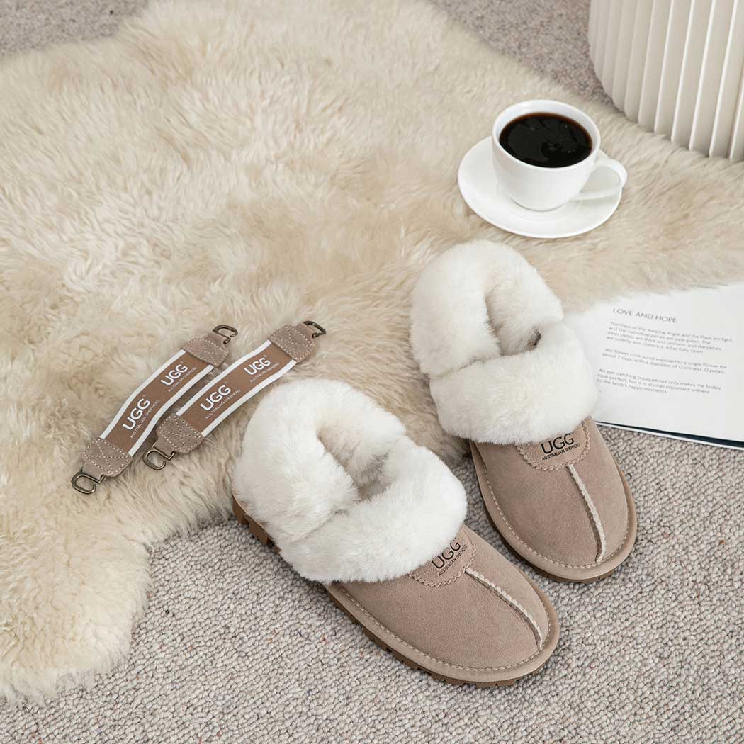 AUSTRALIAN SHEPHERD® 3-Way Style UGG Women Slippers Removable Wool Fluffy Strap Slingback Waffle AS 2076