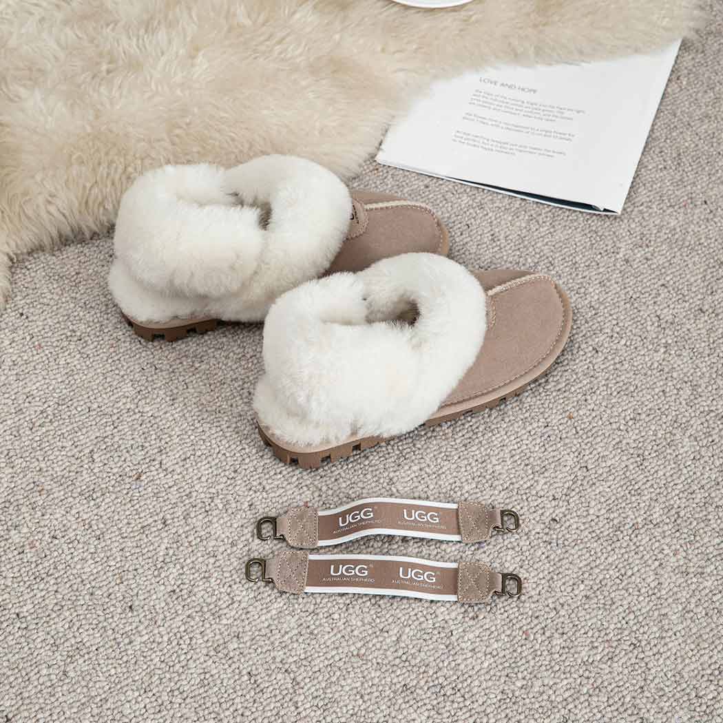 AUSTRALIAN SHEPHERD® 3-Way Style UGG Women Slippers Removable Wool Fluffy Strap Slingback Waffle AS 2076