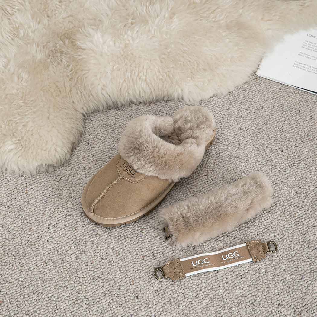 AUSTRALIAN SHEPHERD® 3-Way Style UGG Women Slippers Removable Wool Fluffy Strap Slingback Waffle AS 2076