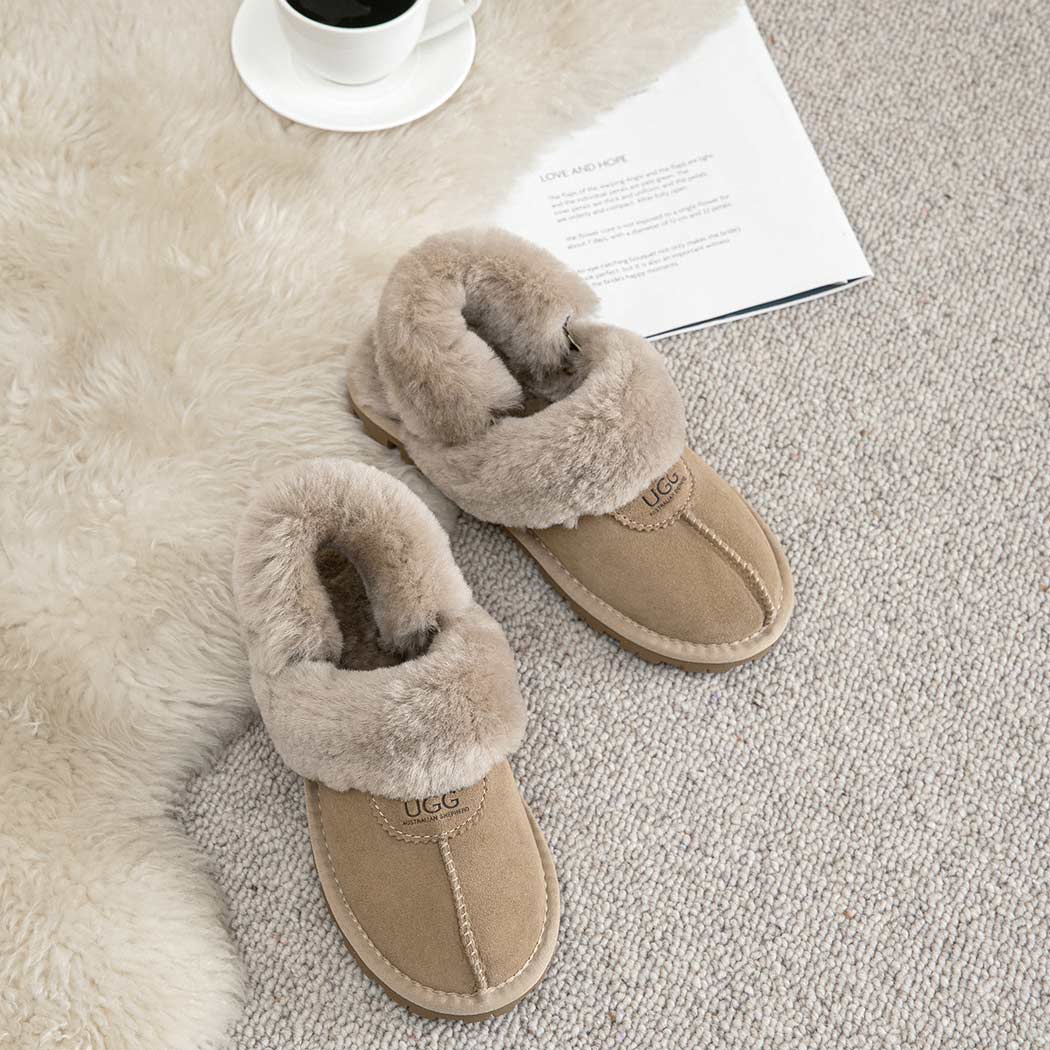 AUSTRALIAN SHEPHERD® 3-Way Style UGG Women Slippers Removable Wool Fluffy Strap Slingback Waffle AS 2076