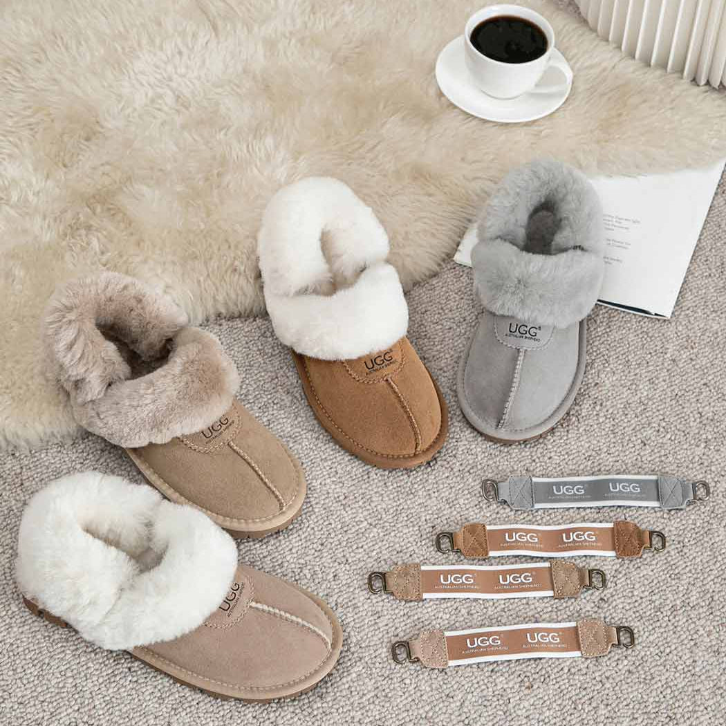 AUSTRALIAN SHEPHERD® 3-Way Style UGG Women Slippers Removable Wool Fluffy Strap Slingback Waffle AS 2076