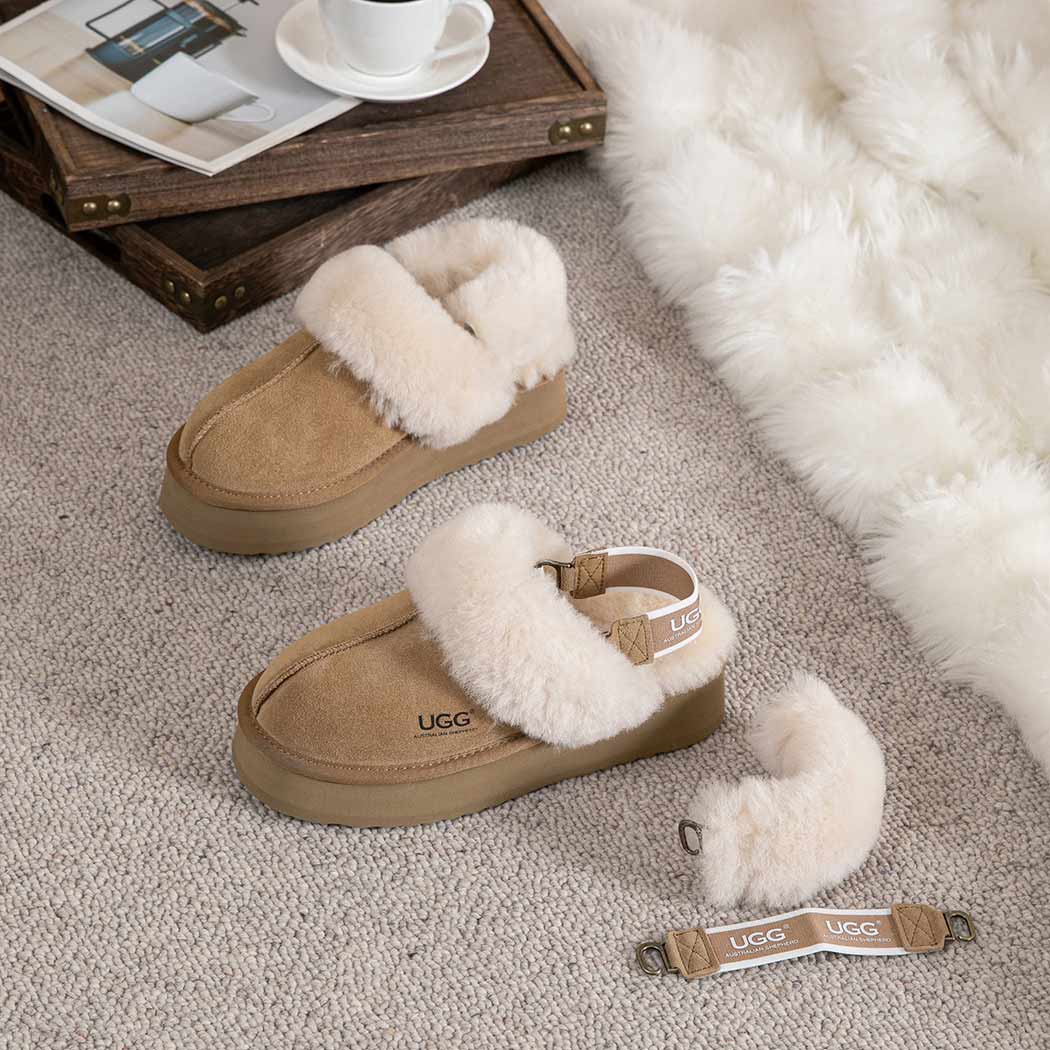 AUSTRALIAN SHEPHERD® 3-Way Style UGG Women Slippers Removable Wool Strap Slingback Platform Musa AS 2077