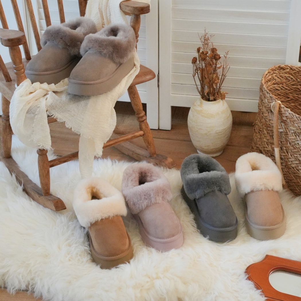 AUSTRALIAN SHEPHERD® UGG Slippers Women Sheepskin Wool Collar Ankle Platform Clarrie AS 2081