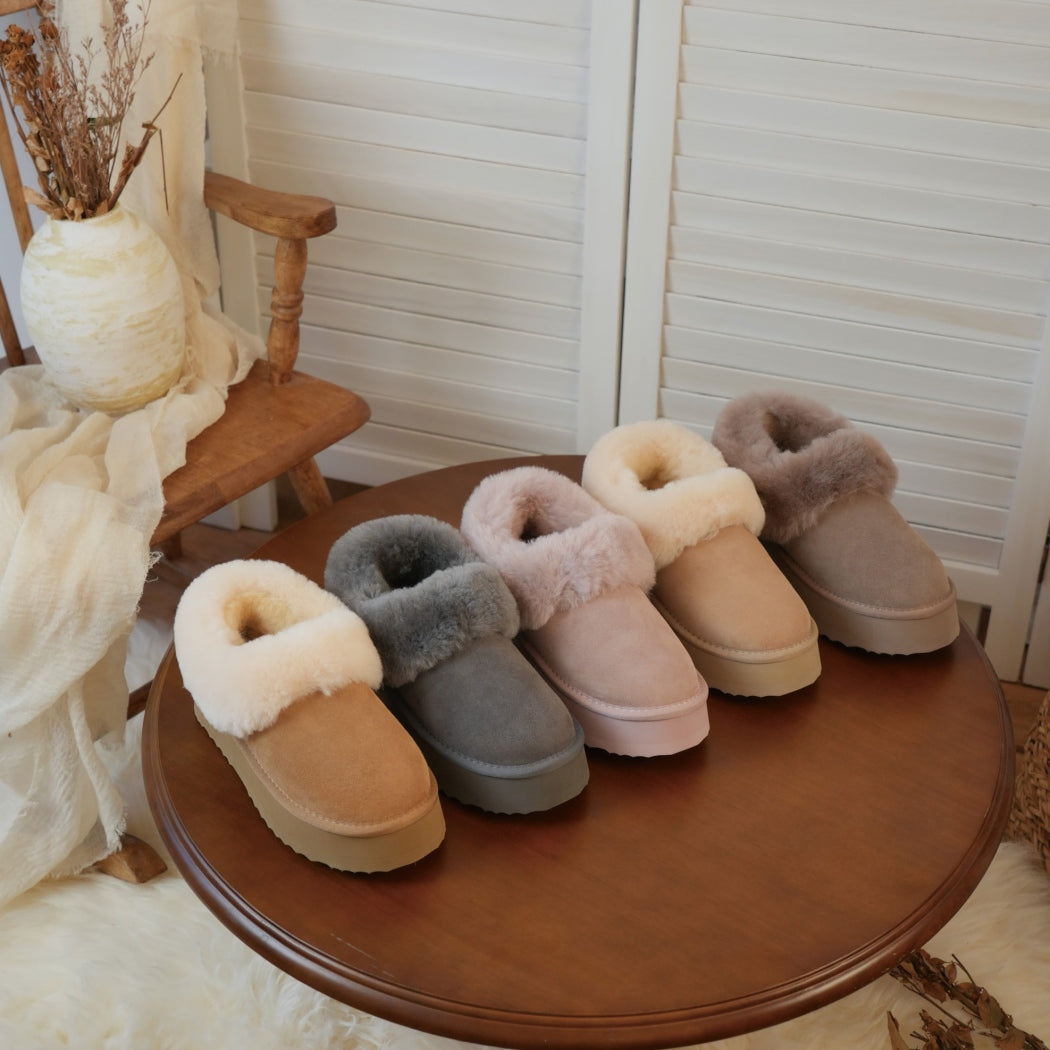 AUSTRALIAN SHEPHERD® UGG Slippers Women Sheepskin Wool Collar Ankle Platform Clarrie AS 2081