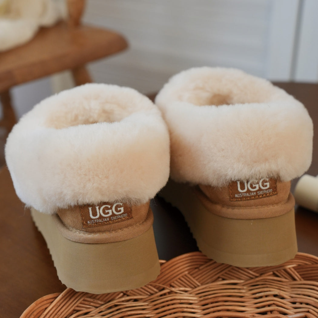 AUSTRALIAN SHEPHERD® UGG Slippers Women Sheepskin Wool Collar Ankle Platform Clarrie AS 2081