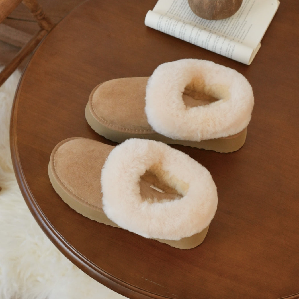 AUSTRALIAN SHEPHERD® UGG Slippers Women Sheepskin Wool Collar Ankle Platform Clarrie AS 2081