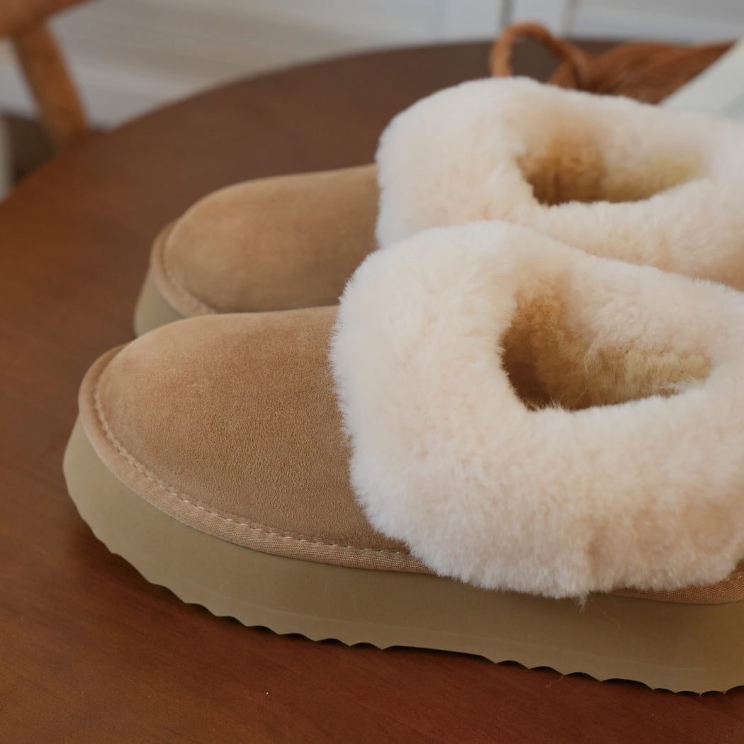 AUSTRALIAN SHEPHERD® UGG Slippers Women Sheepskin Wool Collar Ankle Platform Clarrie AS 2081