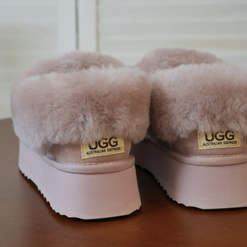 AUSTRALIAN SHEPHERD® UGG Slippers Women Sheepskin Wool Collar Ankle Platform Clarrie AS 2081