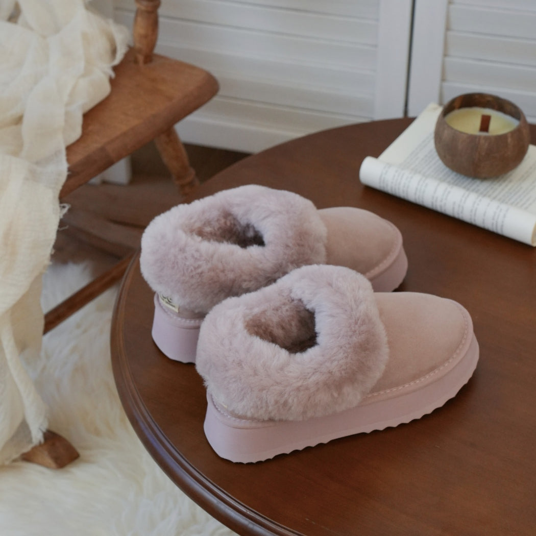 AUSTRALIAN SHEPHERD® UGG Slippers Women Sheepskin Wool Collar Ankle Platform Clarrie AS 2081