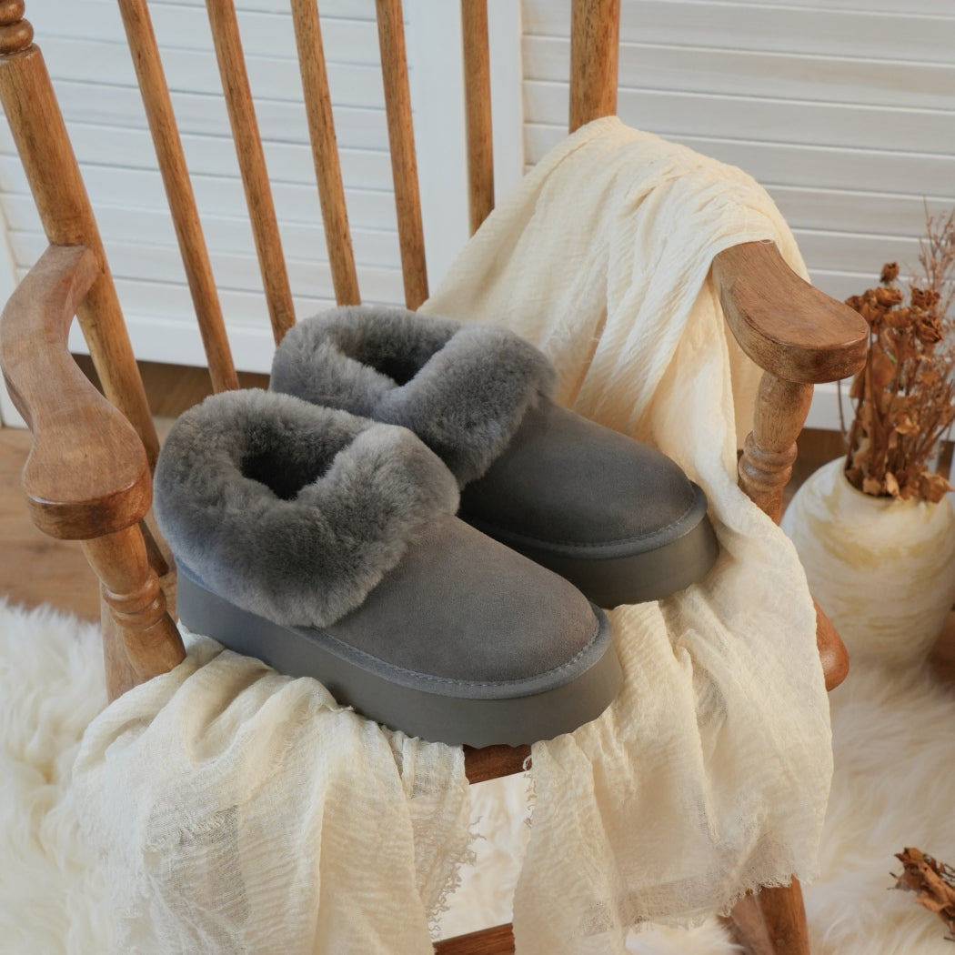 AUSTRALIAN SHEPHERD® UGG Slippers Women Sheepskin Wool Collar Ankle Platform Clarrie AS 2081