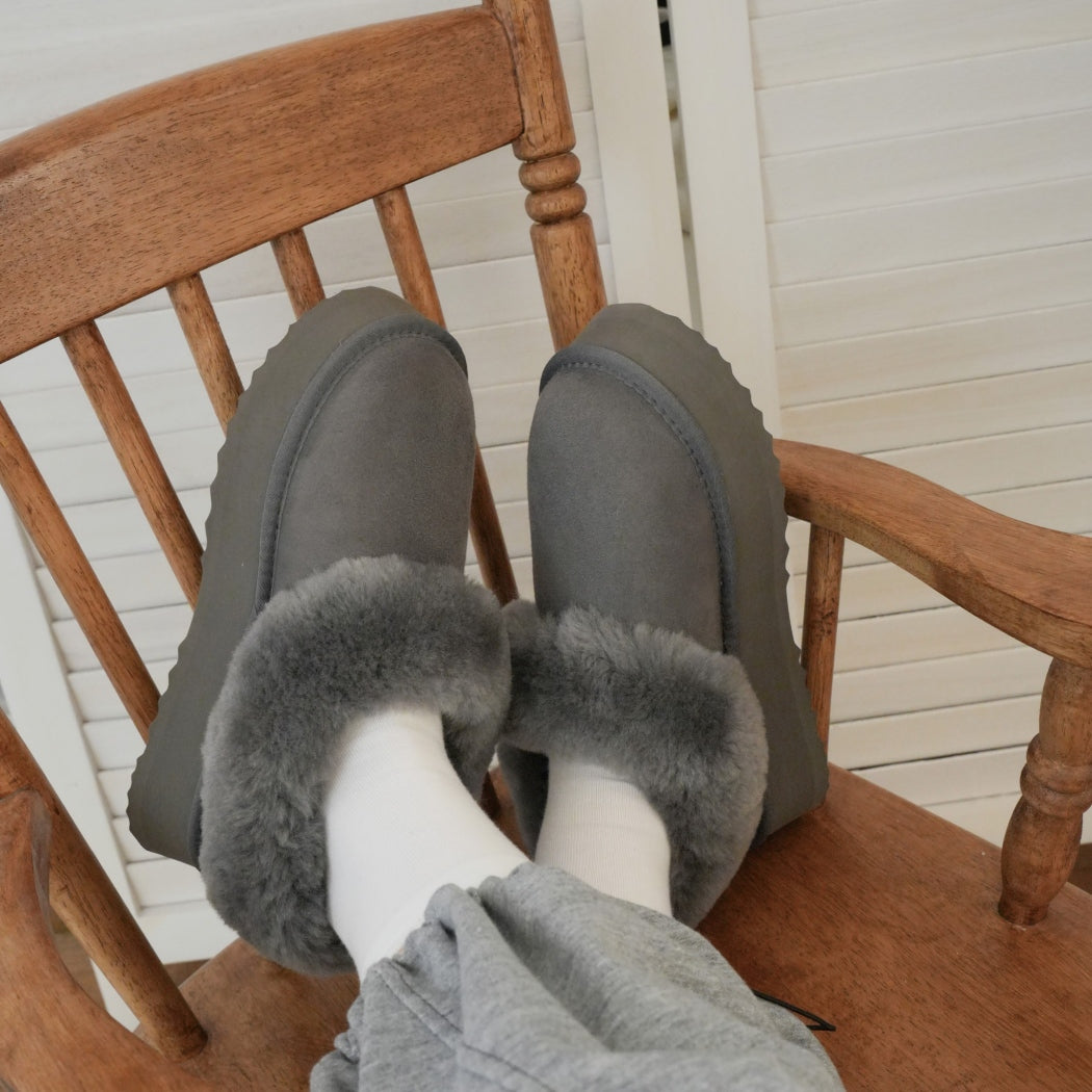 AUSTRALIAN SHEPHERD® UGG Slippers Women Sheepskin Wool Collar Ankle Platform Clarrie AS 2081