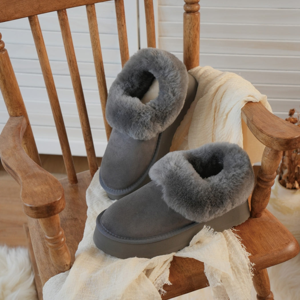 AUSTRALIAN SHEPHERD® UGG Slippers Women Sheepskin Wool Collar Ankle Platform Clarrie AS 2081