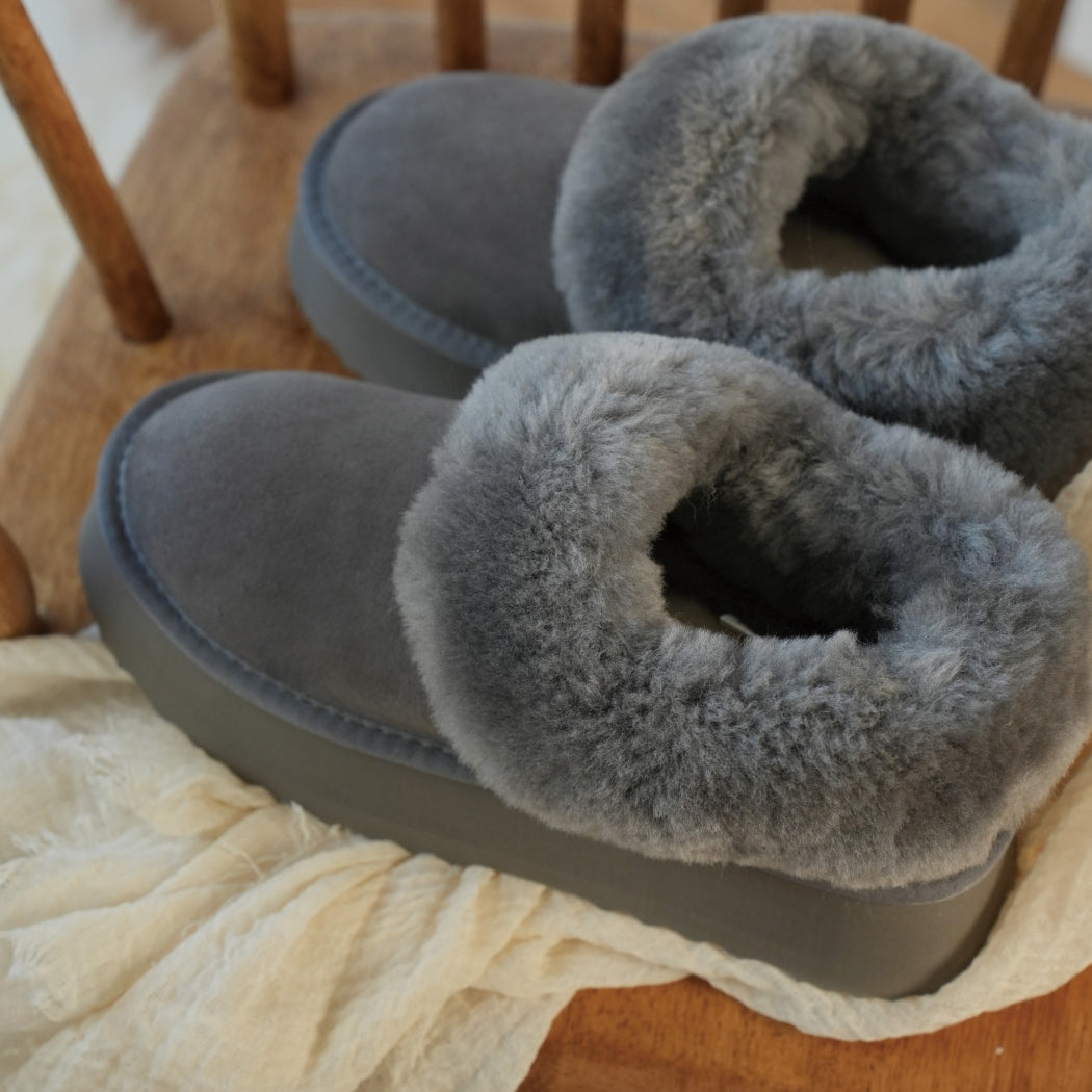AUSTRALIAN SHEPHERD® UGG Slippers Women Sheepskin Wool Collar Ankle Platform Clarrie AS 2081