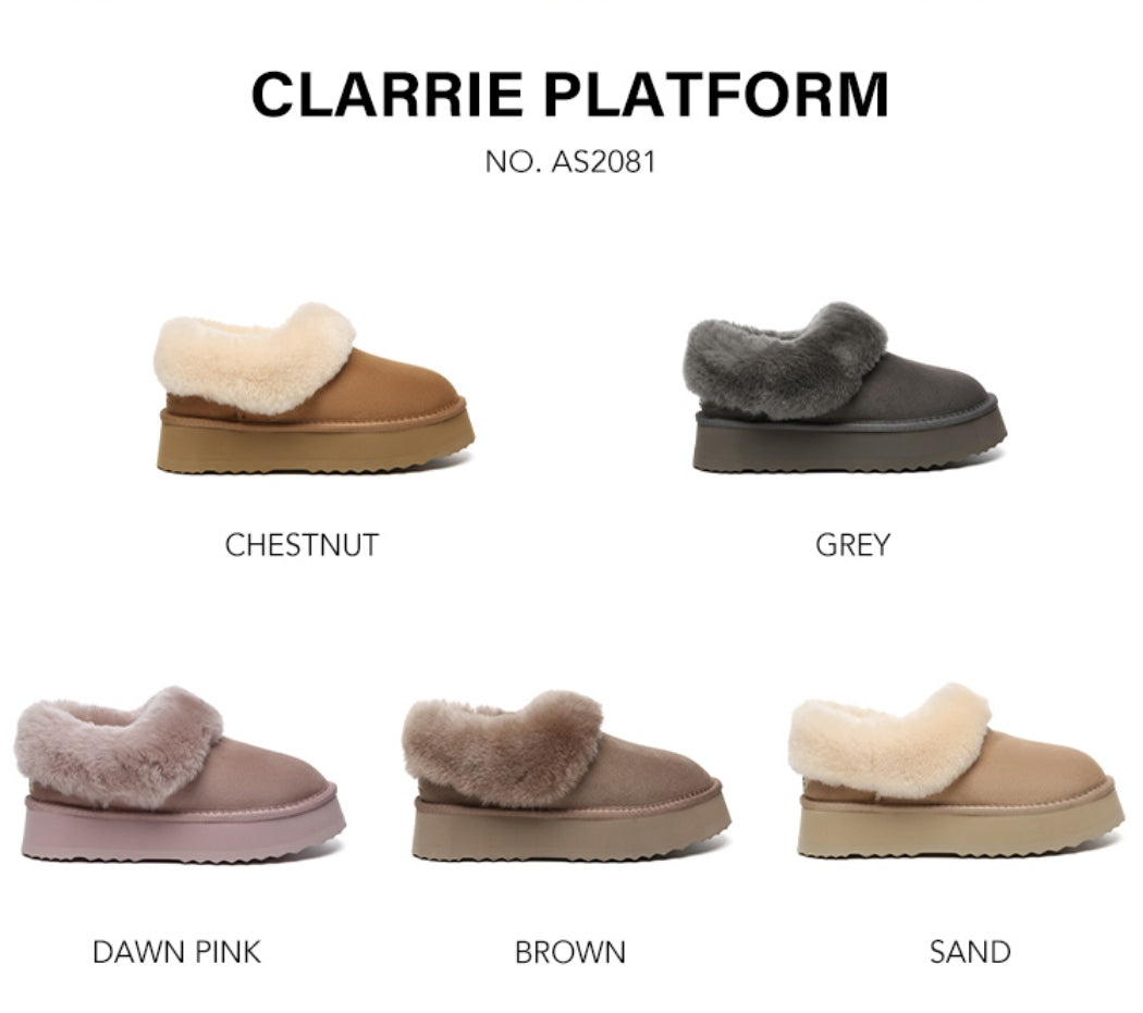 AUSTRALIAN SHEPHERD® UGG Slippers Women Sheepskin Wool Collar Ankle Platform Clarrie AS 2081