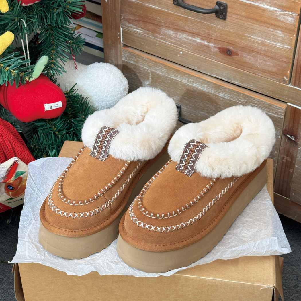 AUSTRALIAN SHEPHERD® UGG Slippers Women Sheepskin Wool Collar Ankle Platform Santana AS 2093