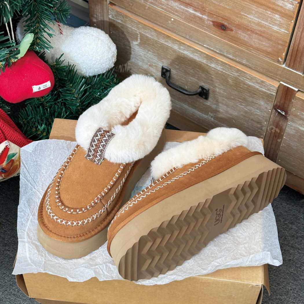 AUSTRALIAN SHEPHERD® UGG Slippers Women Sheepskin Wool Collar Ankle Platform Santana AS 2093