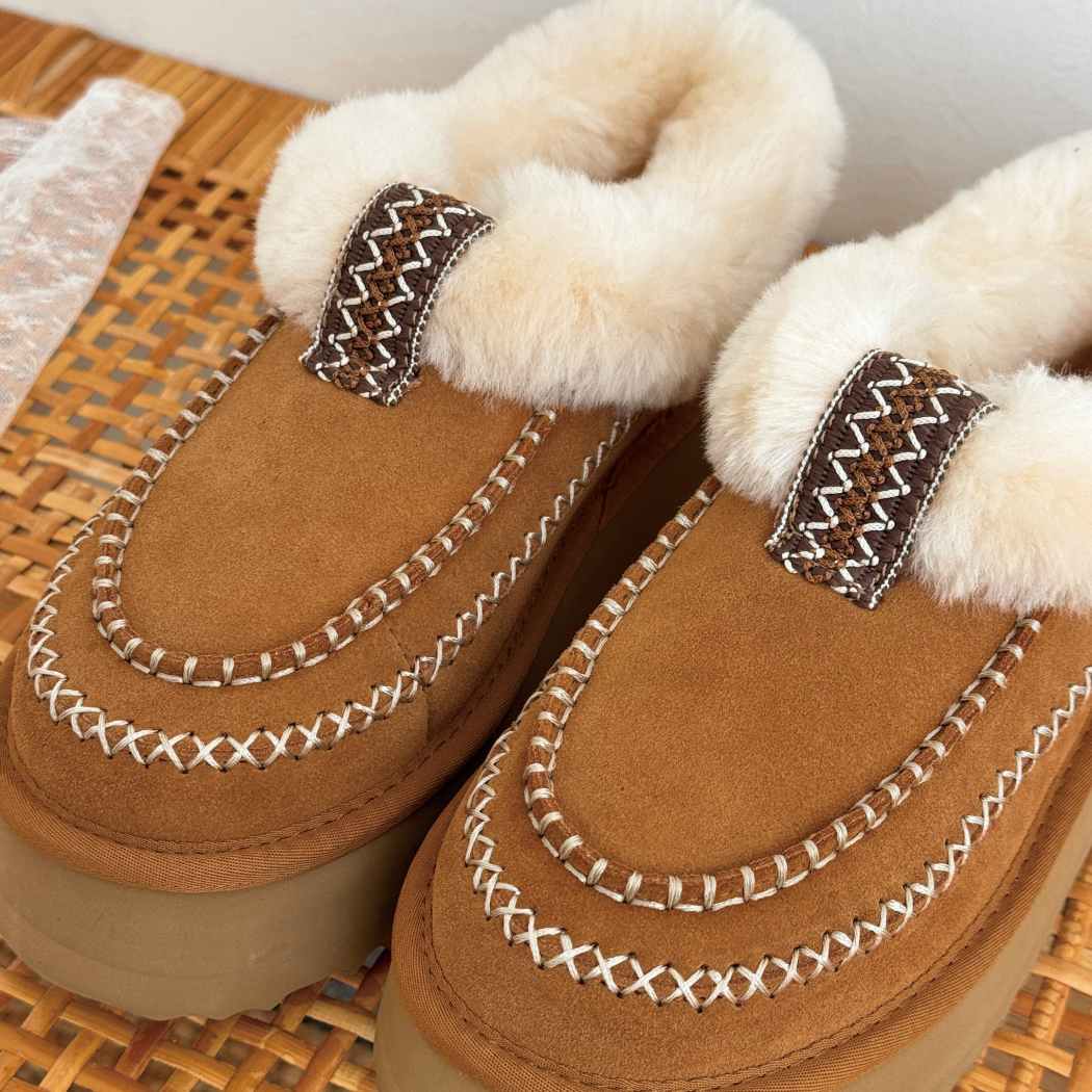 AUSTRALIAN SHEPHERD® UGG Slippers Women Sheepskin Wool Collar Ankle Platform Santana AS 2093