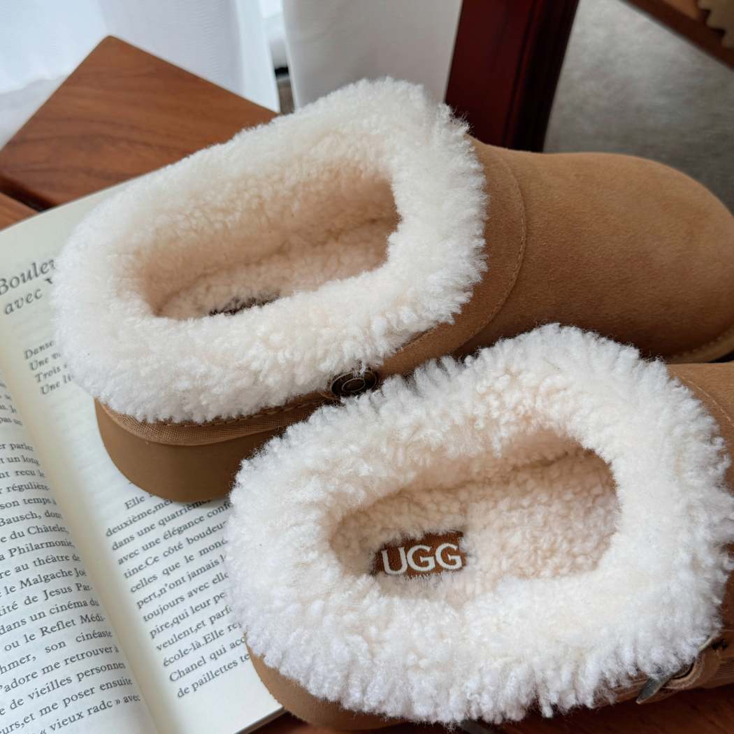AUSTRALIAN SHEPHERD® UGG Slippers Sheepskin Wool Adjustable Strap Platform Pulsey AS 2113