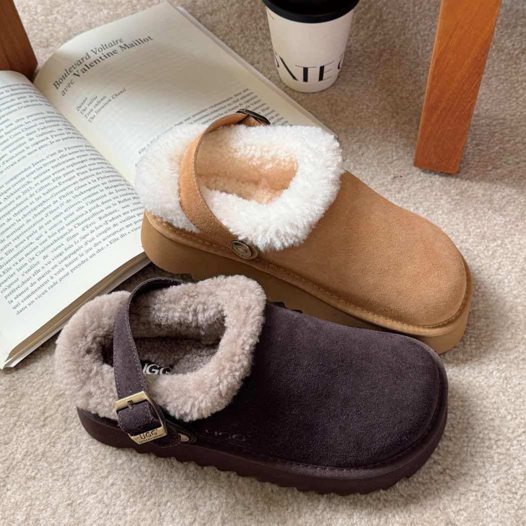 AUSTRALIAN SHEPHERD® UGG Slippers Sheepskin Wool Adjustable Strap Platform Pulsey AS 2113