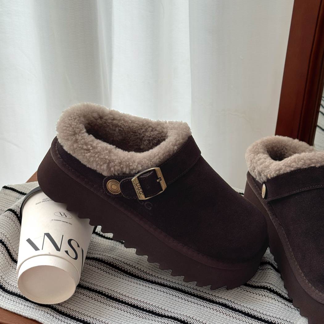 AUSTRALIAN SHEPHERD® UGG Slippers Sheepskin Wool Adjustable Strap Platform Pulsey AS 2113