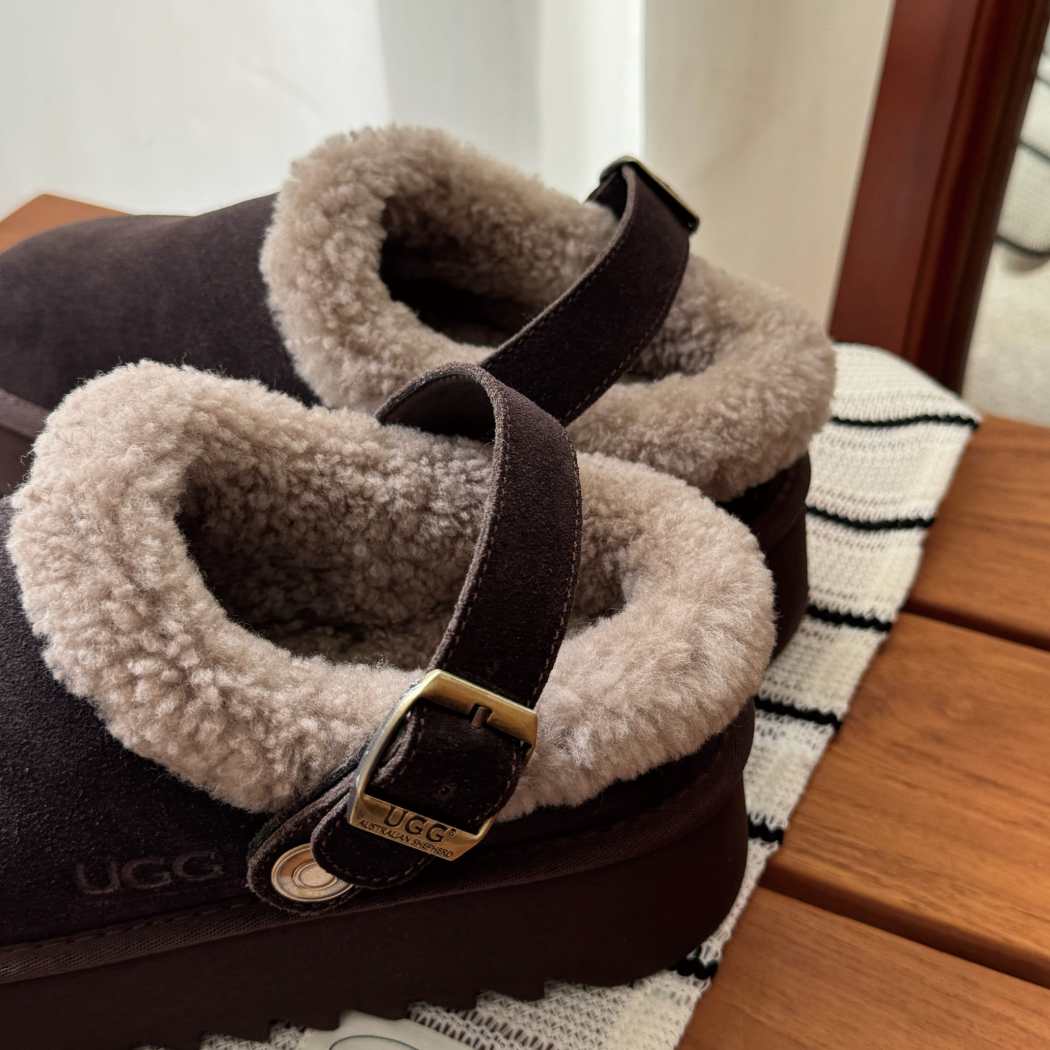 AUSTRALIAN SHEPHERD® UGG Slippers Sheepskin Wool Adjustable Strap Platform Pulsey AS 2113