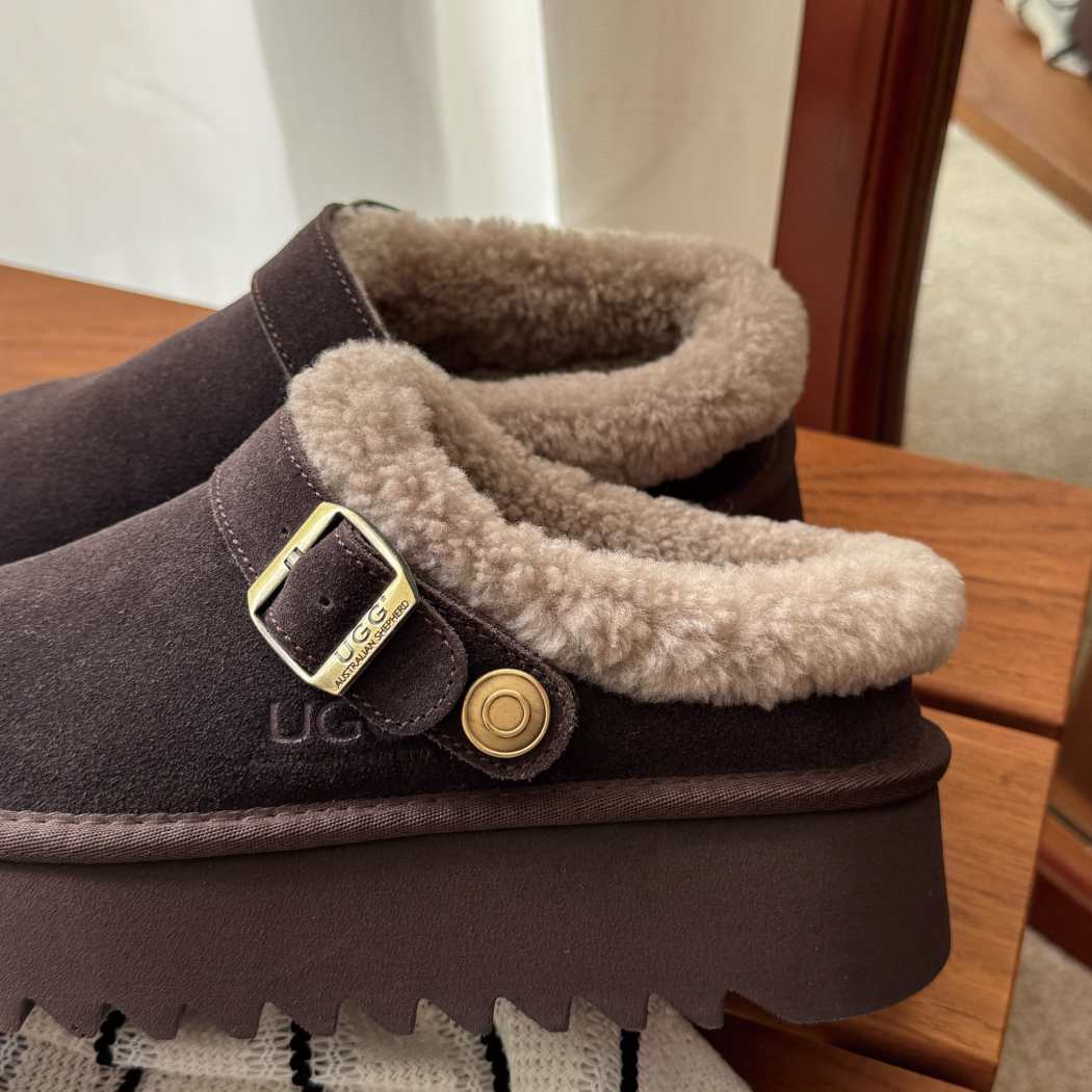 AUSTRALIAN SHEPHERD® UGG Slippers Sheepskin Wool Adjustable Strap Platform Pulsey AS 2113