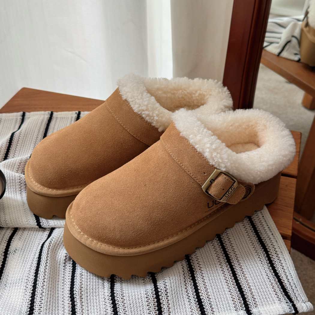 AUSTRALIAN SHEPHERD® UGG Slippers Sheepskin Wool Adjustable Strap Platform Pulsey AS 2113