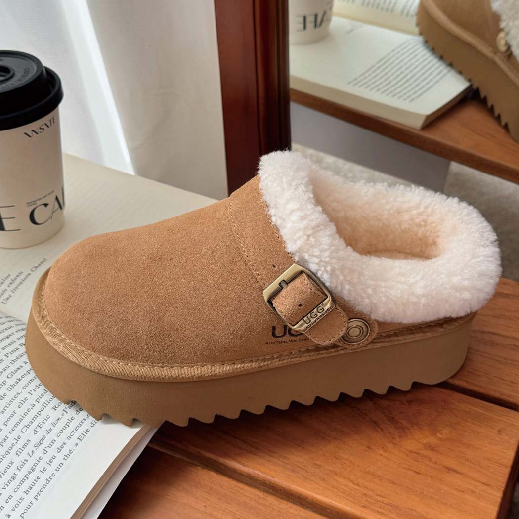 AUSTRALIAN SHEPHERD® UGG Slippers Sheepskin Wool Adjustable Strap Platform Pulsey AS 2113