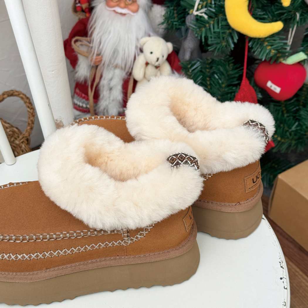 AUSTRALIAN SHEPHERD® UGG Boots Women Sheepskin Wool Collar Ankle Platform Mini Santana AS 3074