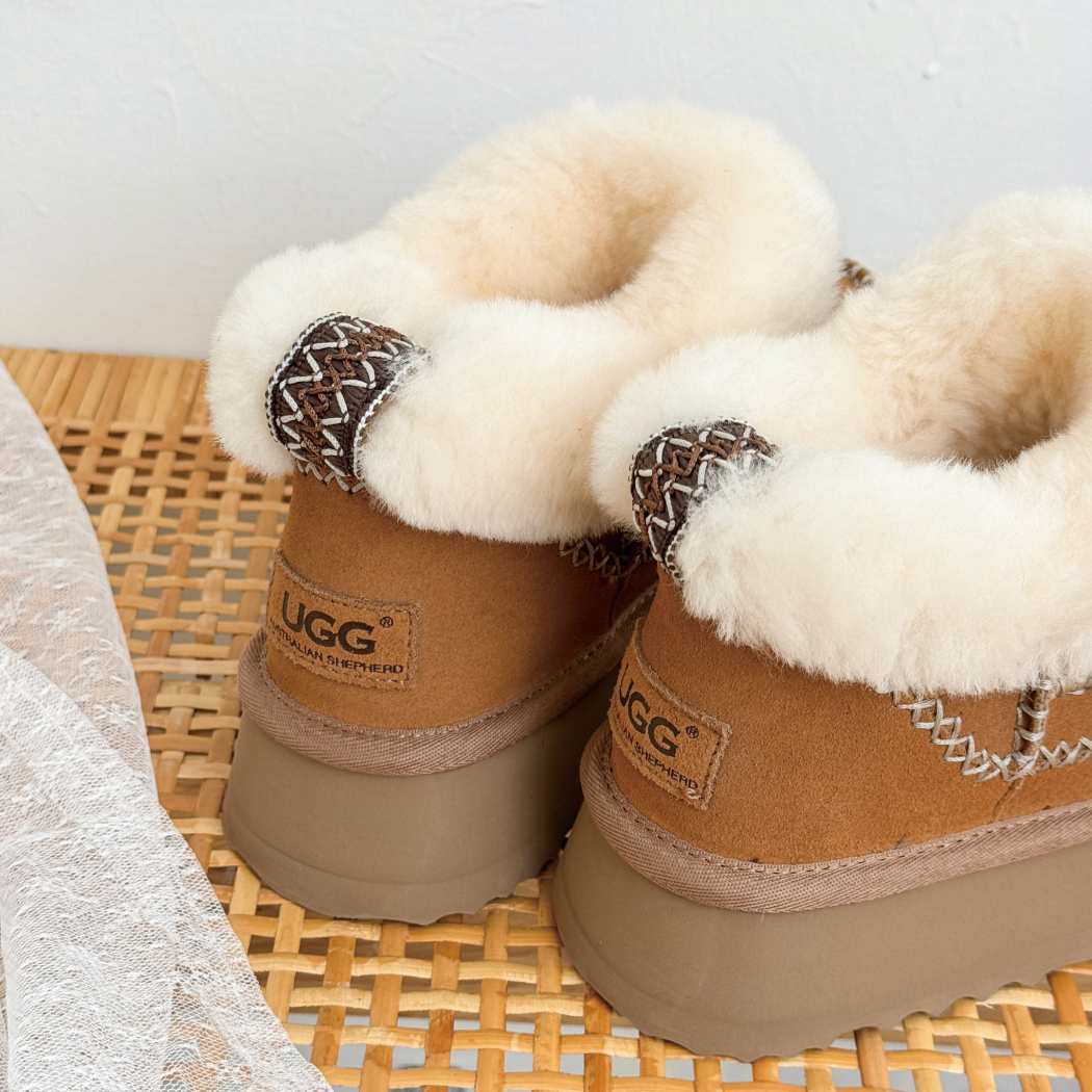 AUSTRALIAN SHEPHERD® UGG Boots Women Sheepskin Wool Collar Ankle Platform Mini Santana AS 3074