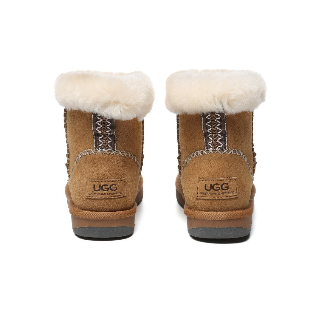 AUSTRALIAN SHEPHERD® UGG Boots Women Sheepskin Wool Ankle Woven Mini Stormy AS 3075