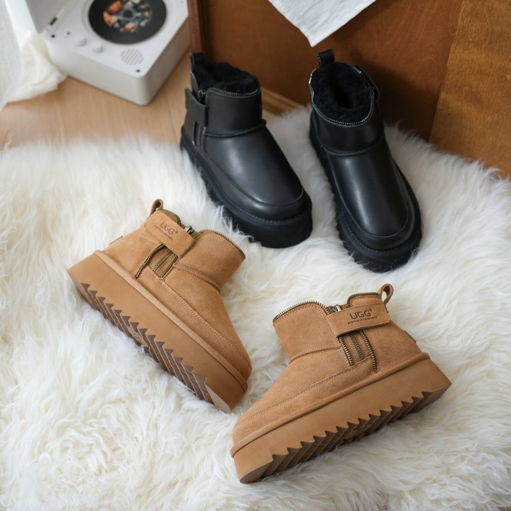AUSTRALIAN SHEPHERD® UGG Boots Sheepskin Wool Zipper Ankle Platform Arya AS 3076