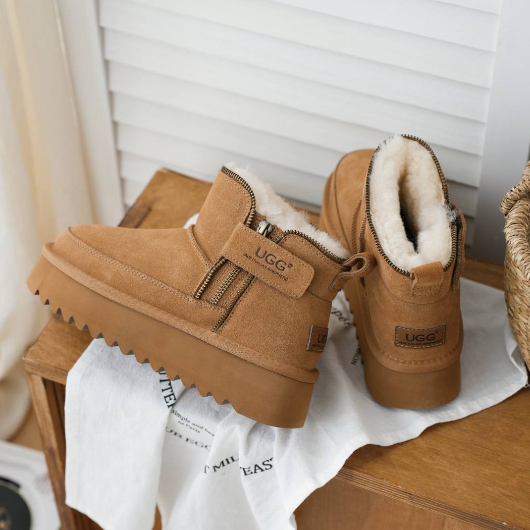 AUSTRALIAN SHEPHERD® UGG Boots Sheepskin Wool Zipper Ankle Platform Arya AS 3076