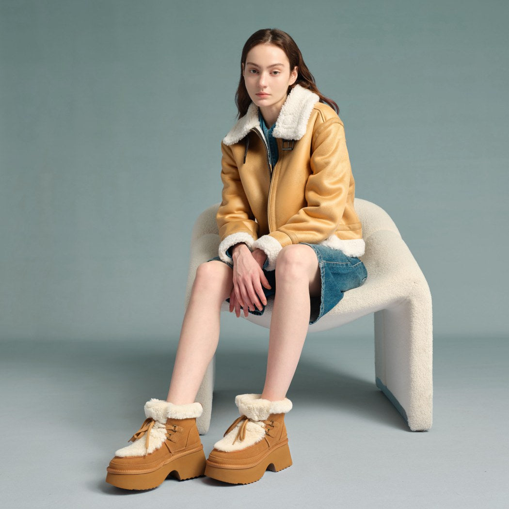 AUSTRALIAN SHEPHERD® UGG Boots Women Sheepskin Wool Chunky Platform Bumpy AS 3086