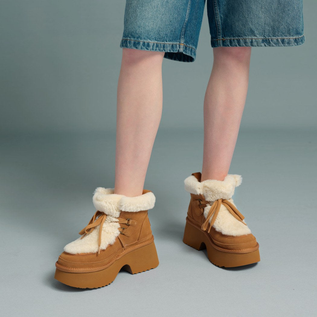 AUSTRALIAN SHEPHERD® UGG Boots Women Sheepskin Wool Chunky Platform Bumpy AS 3086