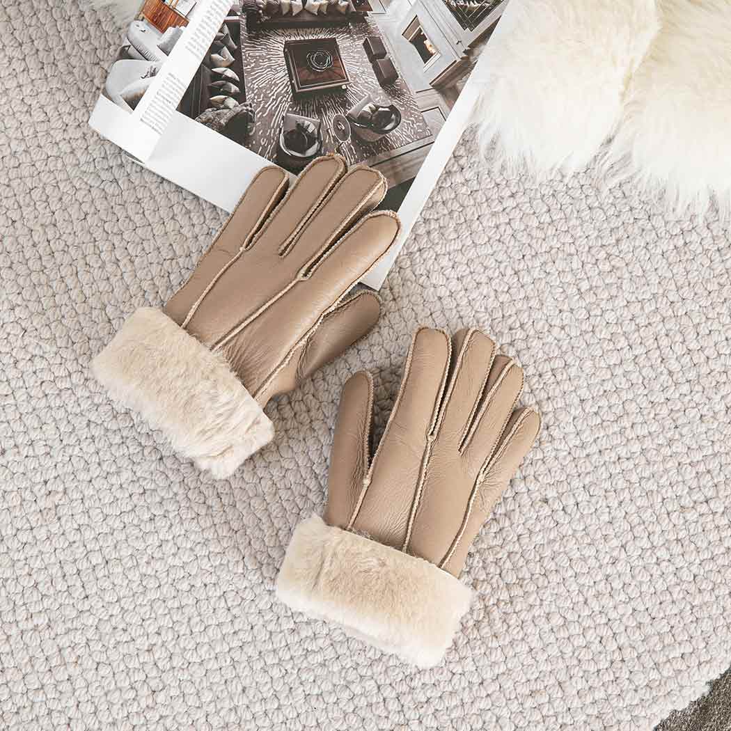 AUSTRALIAN SHEPHERD® Leather Fluffy Sheepskin Wool Stitching Gloves ASA 014