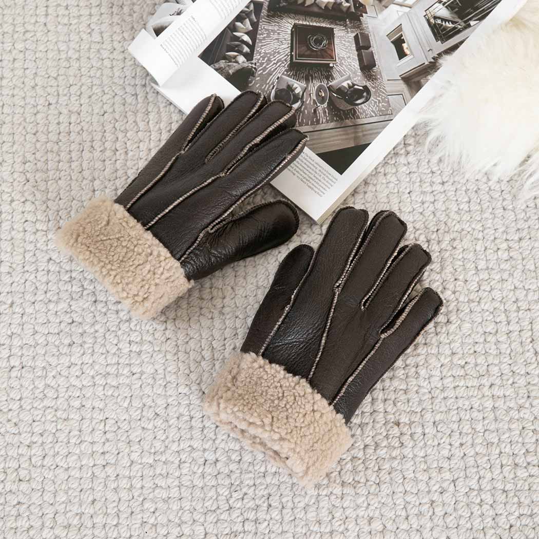 AUSTRALIAN SHEPHERD® Leather Fluffy Sheepskin Wool Stitching Gloves ASA 014