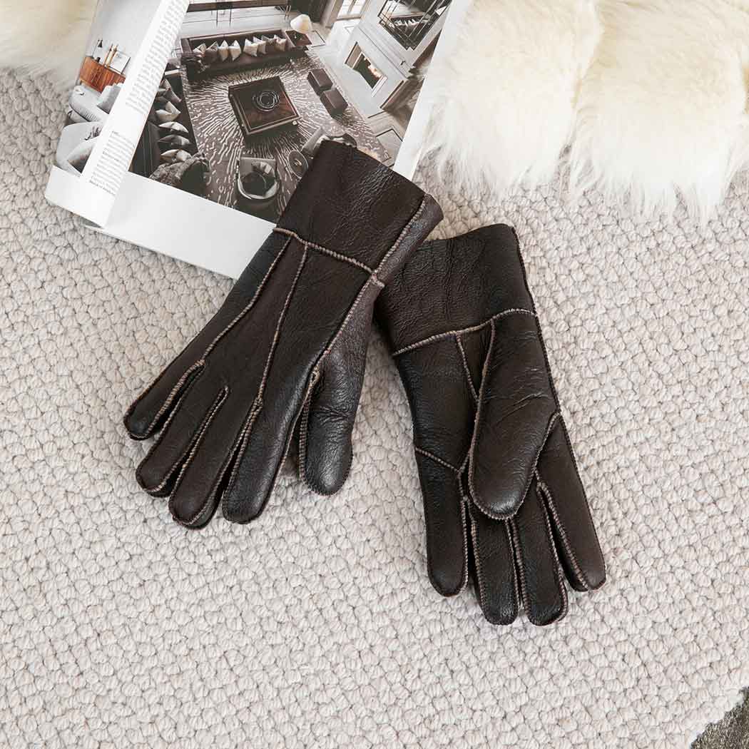 AUSTRALIAN SHEPHERD® Leather Fluffy Sheepskin Wool Stitching Gloves ASA 014