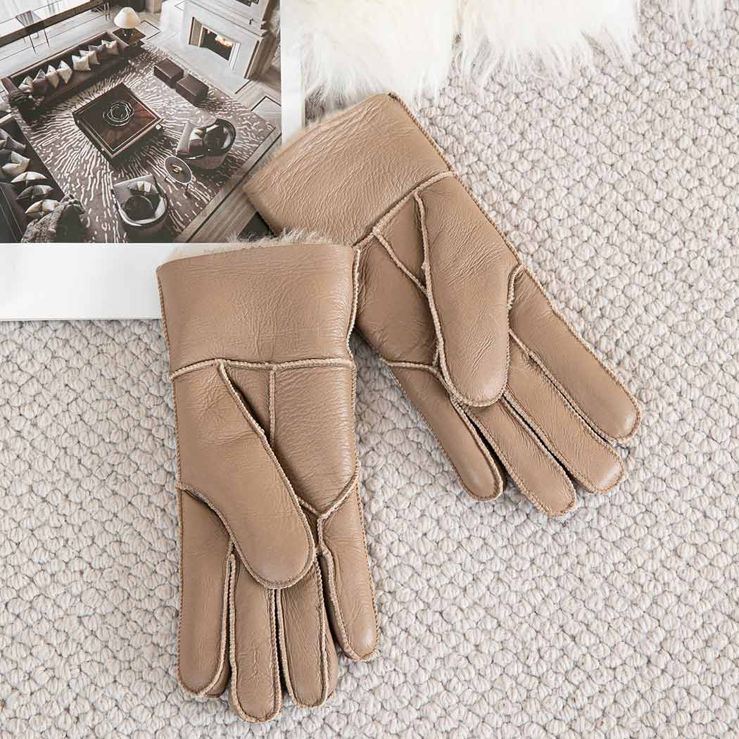 AUSTRALIAN SHEPHERD® Leather Fluffy Sheepskin Wool Stitching Gloves ASA 014