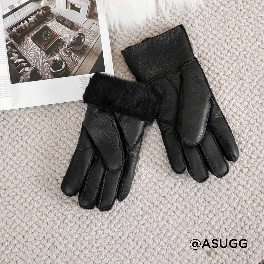 AUSTRALIAN SHEPHERD® Leather Fluffy Sheepskin Wool Stitching Gloves ASA 014
