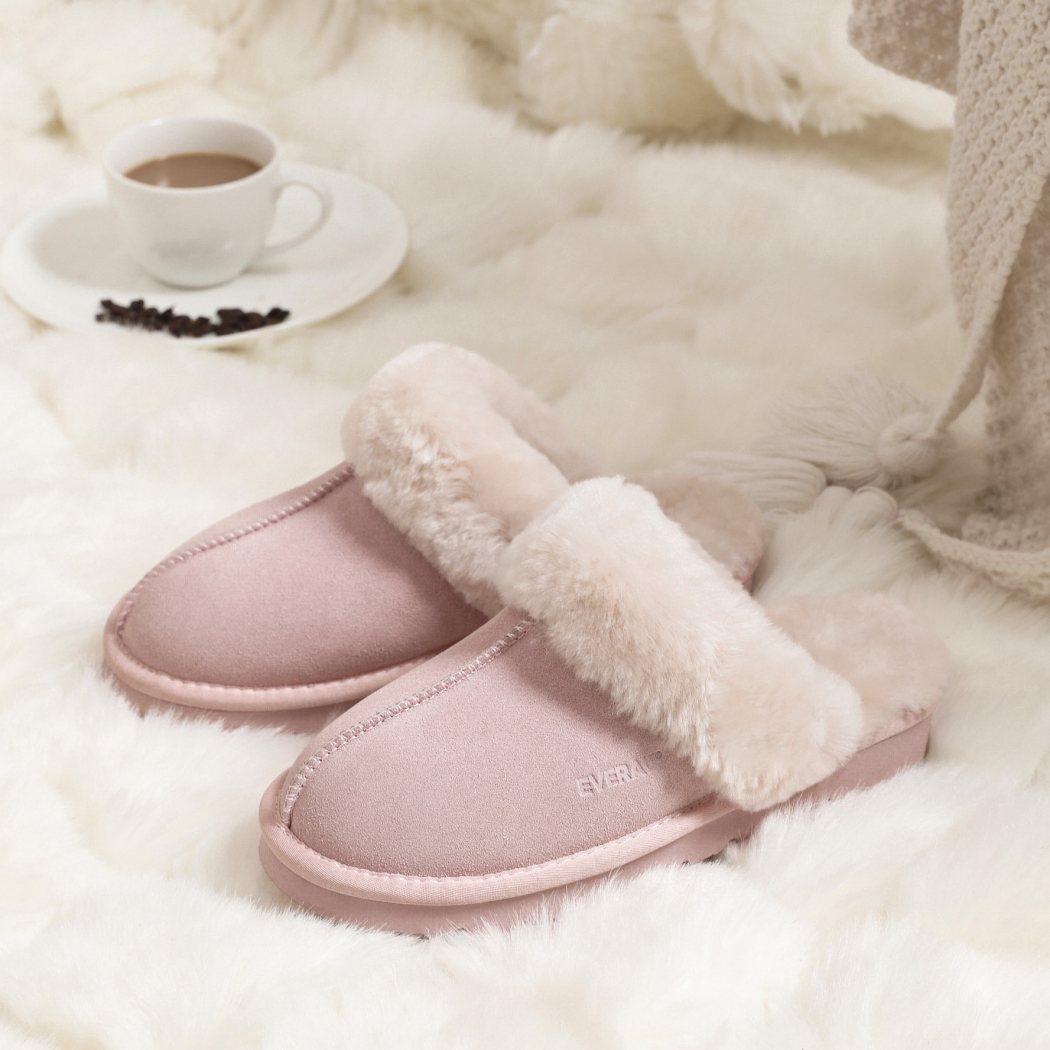 EVERAU® UGG Slippers Sheepskin Wool Suede Scuff Muffin EA 2024