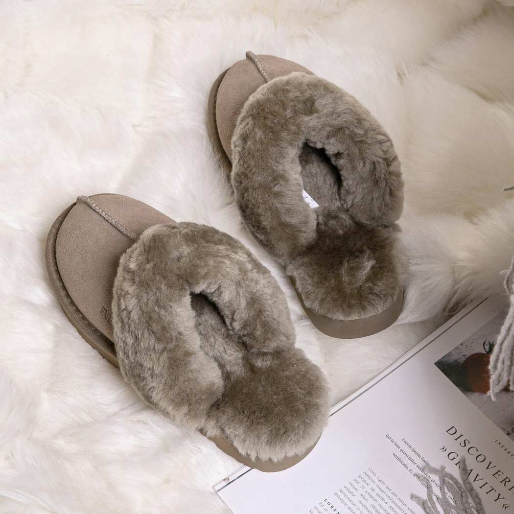EVERAU® UGG Slippers Sheepskin Wool Suede Scuff Muffin EA 2024