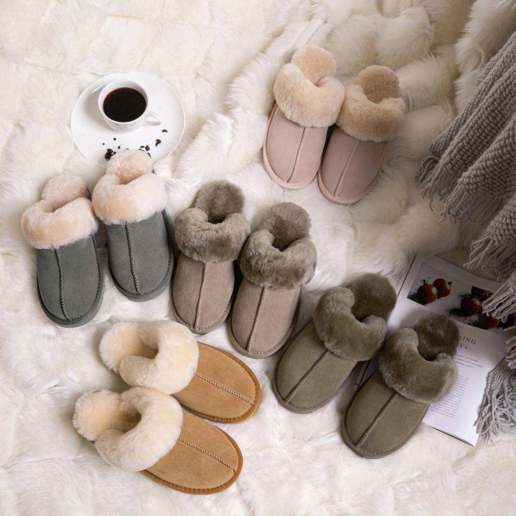 EVERAU® UGG Slippers Sheepskin Wool Suede Scuff Muffin EA 2024
