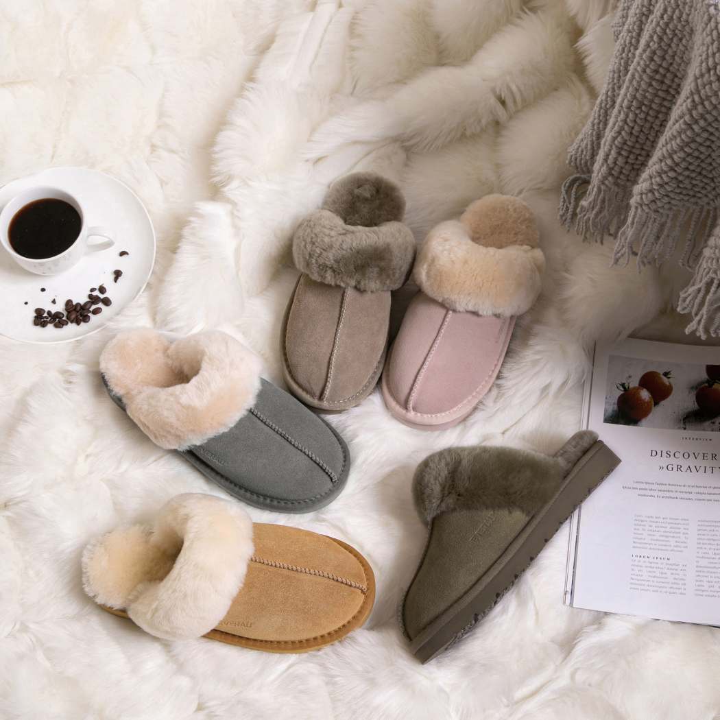 EVERAU® UGG Slippers Sheepskin Wool Suede Scuff Muffin EA 2024