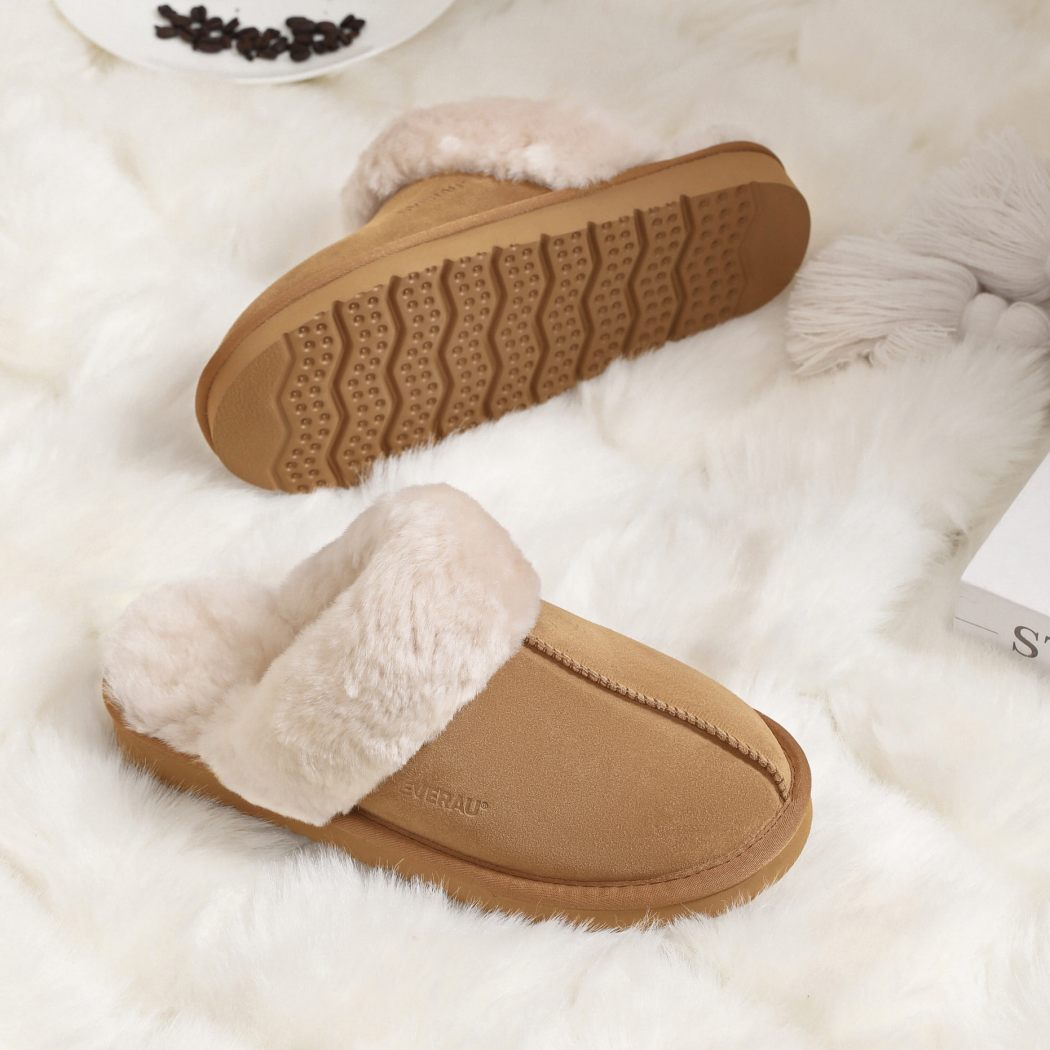 EVERAU® UGG Slippers Sheepskin Wool Suede Scuff Muffin EA 2024
