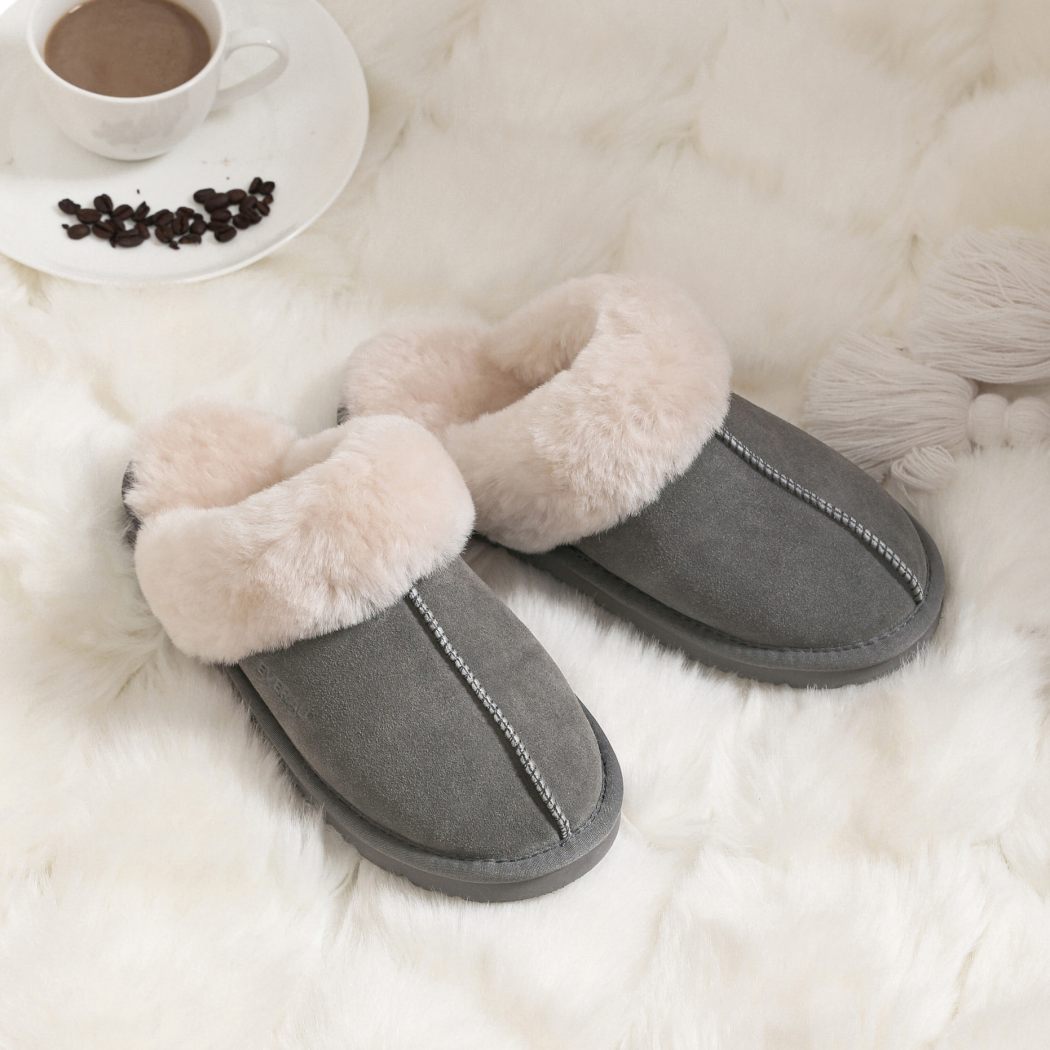 EVERAU® UGG Slippers Sheepskin Wool Suede Scuff Muffin EA 2024