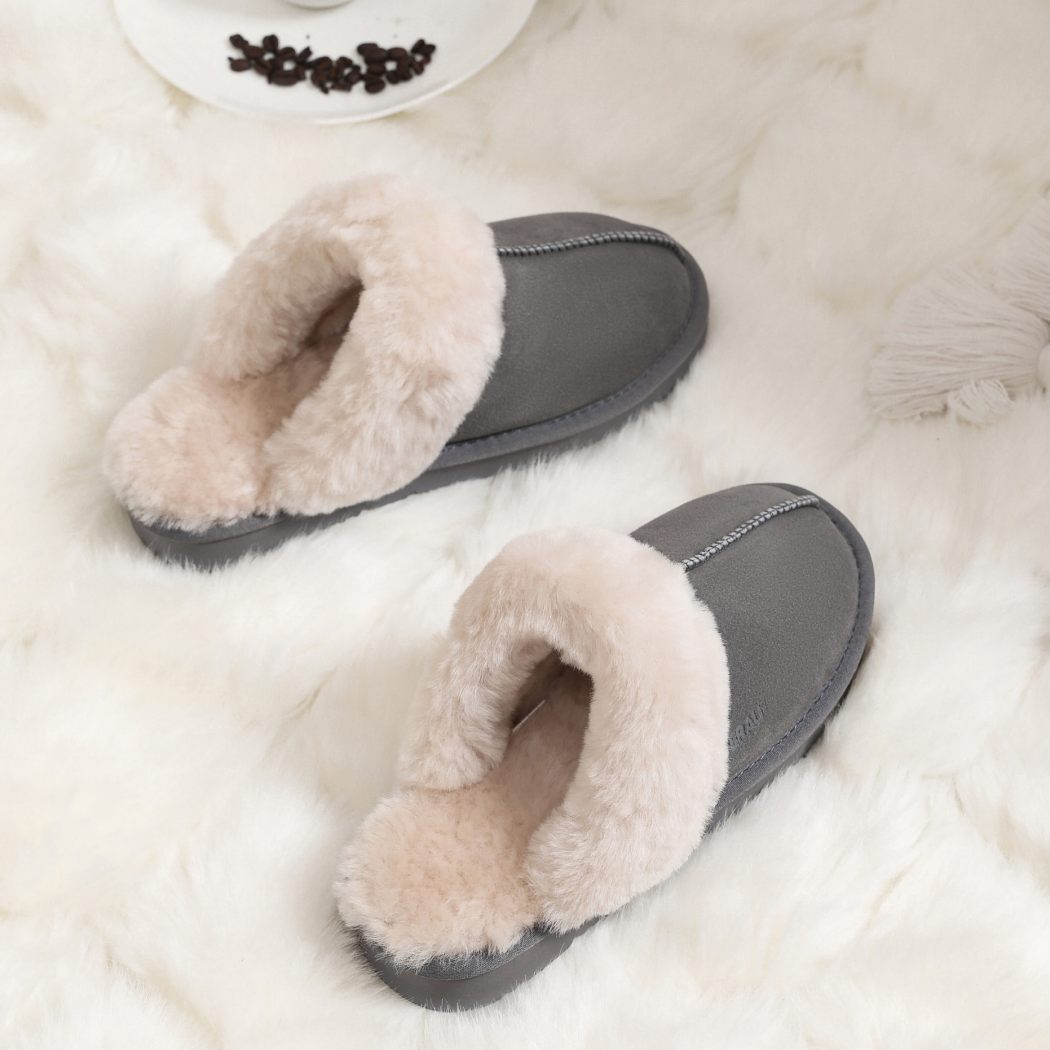 EVERAU® UGG Slippers Sheepskin Wool Suede Scuff Muffin EA 2024